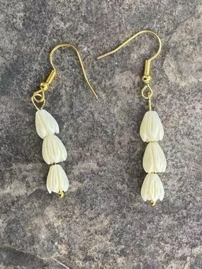 Cream Drop Earrings Gold Hook Shell Style Minimal Tropical Jewelry